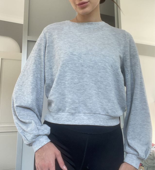 Bluza/bluzka szara damska z pufiastymi rękawami