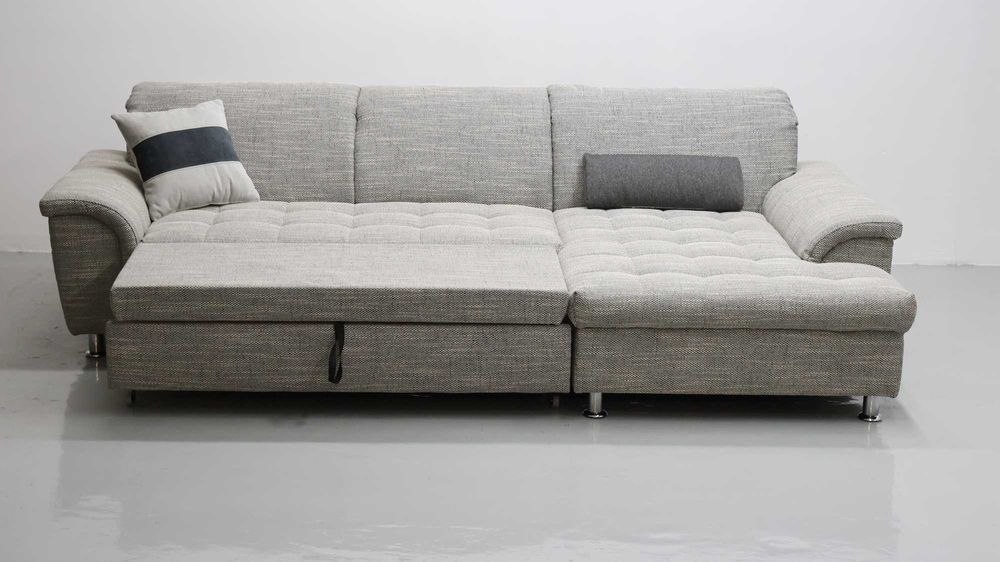 TPT Narożnik funkcja spania Szara tkanina kanapa rogówka sofa zagłówki