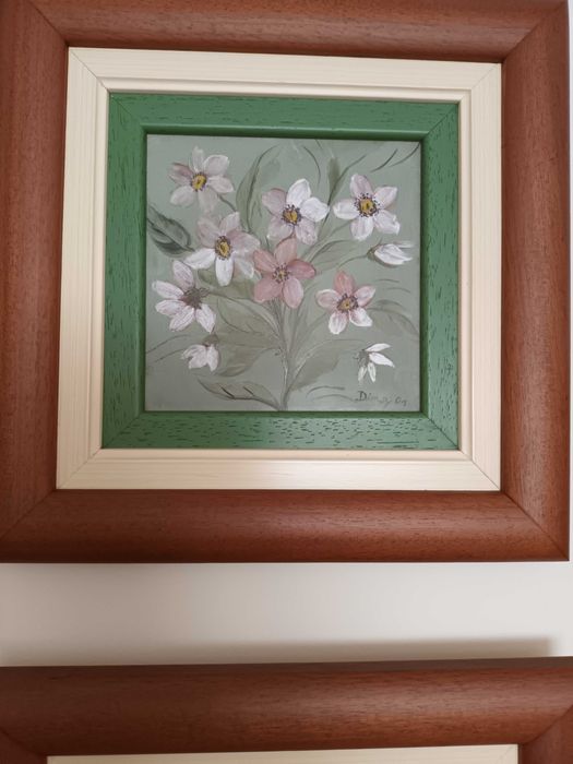 Azulejos pintados  à mão com moldura em madeira