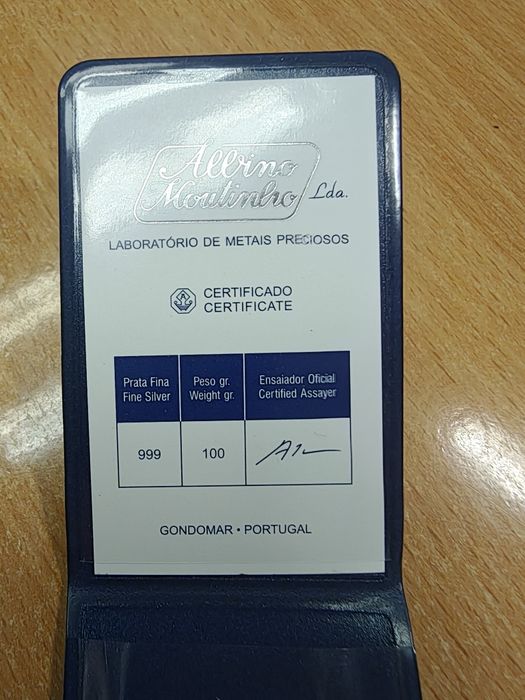 Barra de 100g em prata pura (999), Albino Moutinho Metais Preciosos