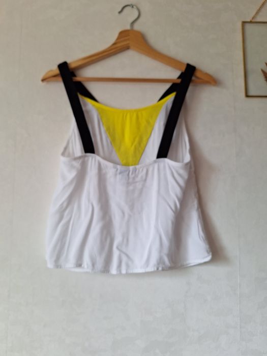 Top koszulka 36 S biała żółta wstawka H&M ramiączka
