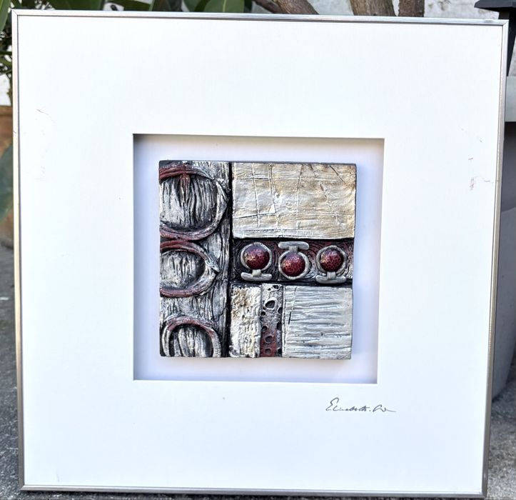 3 quadros modernos Arte Abstrata em relevo assinados 50 cm x 50 cm