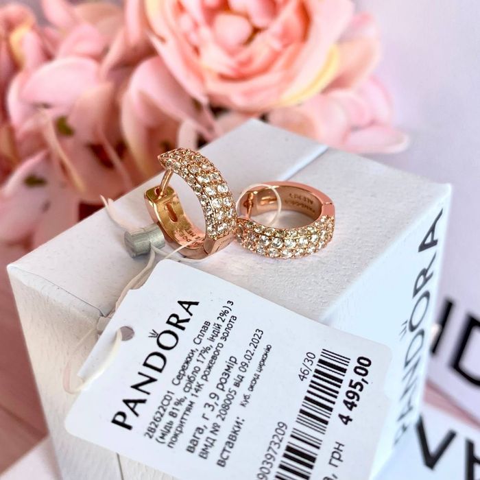 Сережки кільця пандора оригінал, сережки паве пандора, серьги Пандора