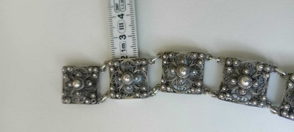 Art Deco Antyk  Filigranowa srebrna bransoletka