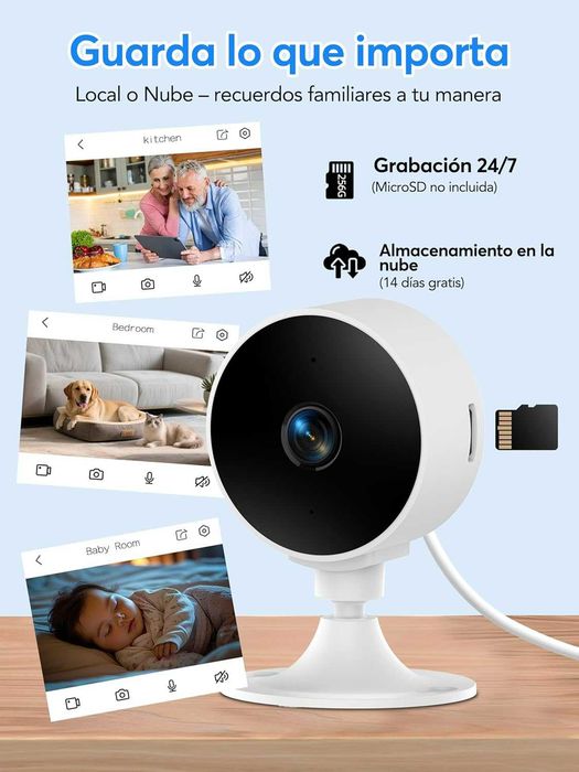 Câmara de vigilância WiFi interior 2K, 3 MP, monitor para bebés e animais de estimação, áudio bidirecional, visão noturna, deteção de movimento e som
