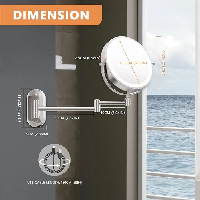 Auxmir Lustro powiększające Ścienne x10, Lusterko ścienne LED z 3 tryb