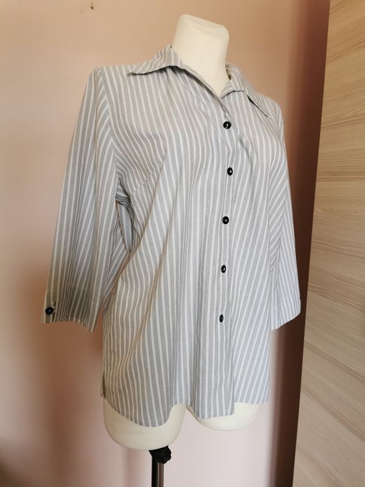 Koszula biała w paski szara bluzka elegancka vintage boho retro 44 XXL