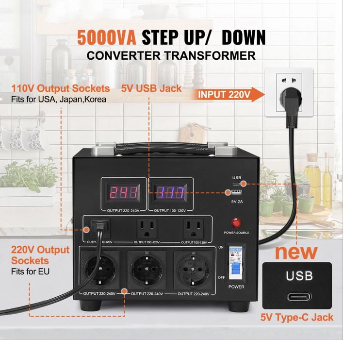 Преобразователь трансформатор 3000w, 5000w 220 110 220 версия 2025