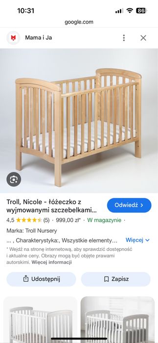 Łóżeczko Troll Nicole naturalne drewniane 120/60