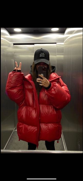 Куртка пуховик євро зима подовжена shein червона m l 46 48