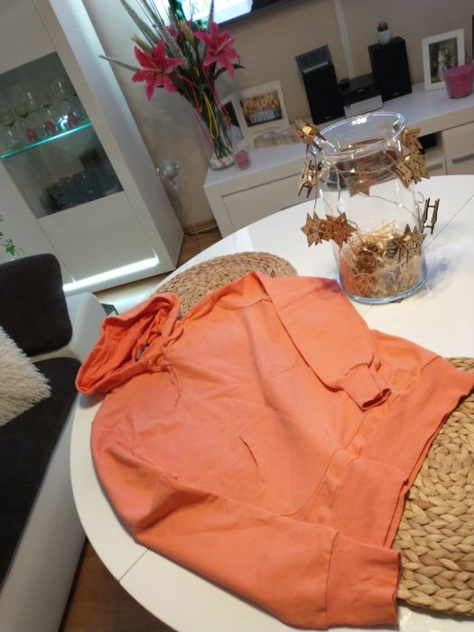 BLUZA kangurka-damska-piękny koralowy kolor-neon-M (38)