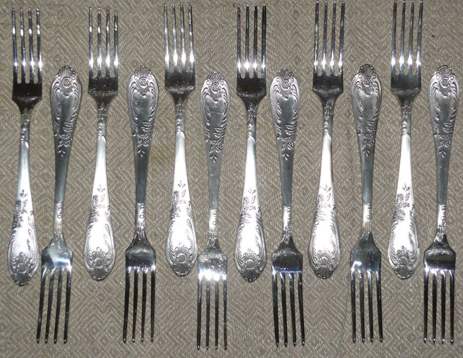 12 шт. Анциркулейтед Десертные Вилки. Посеребрение. ЗiШ МНЦ