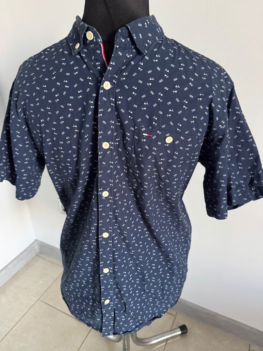 Tommy Hilfiger granatowa męska koszula logowana r. M 100% bawełna