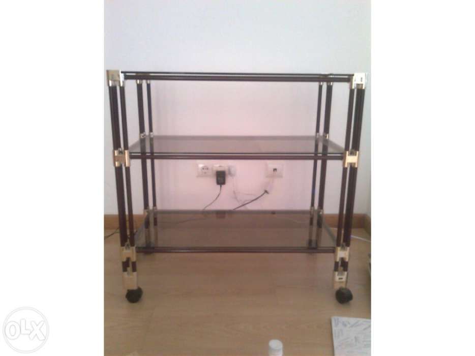 Mesa Tv/Apoio 3 Prateleiras de Vidro Com Rodas