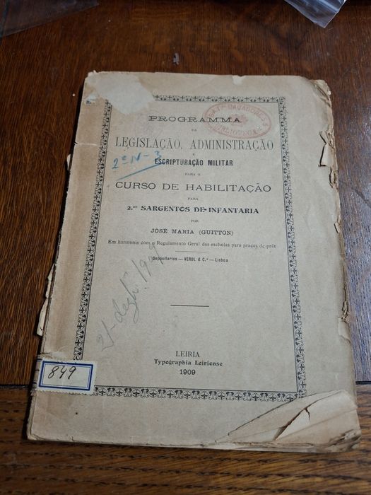 Livro ano 1909 encriptação militar sargentos infantaria