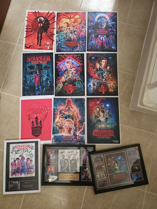 Stranger Thing Cast Autógrafo Poster Moldura
