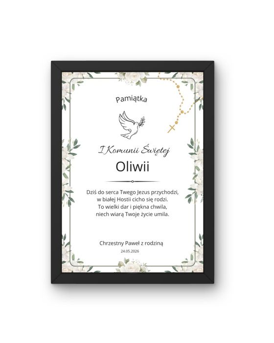 Plakat prezent na Pierwszą Komunię Świętą a4 z ramką
