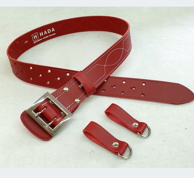 Czerwony pas pasek oficerski skóra 135 cm