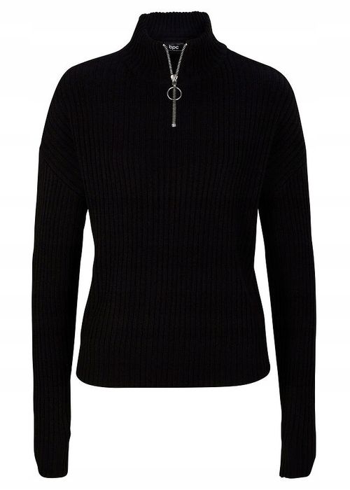 B.P.C sweter czarny ze stójką i suwakiem ^36/38