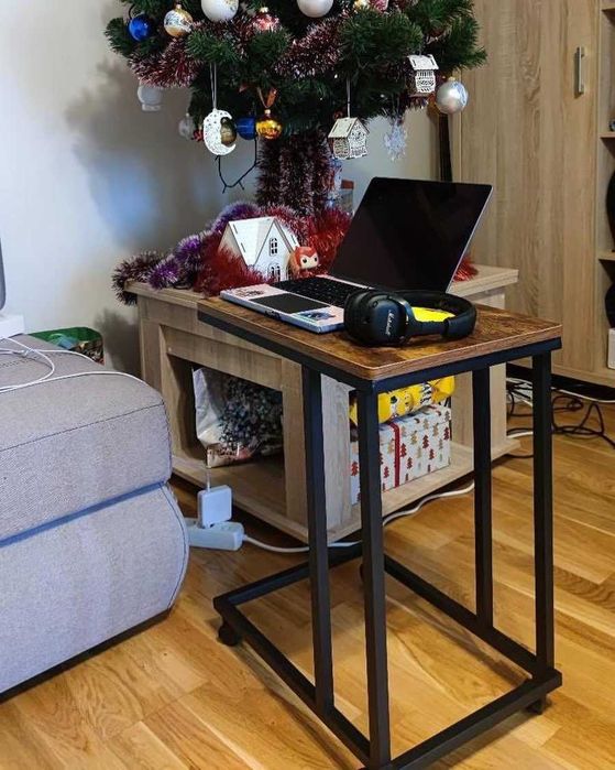 Стол прикроватный приставной на колесиках Лофт журнальный для ноутбука