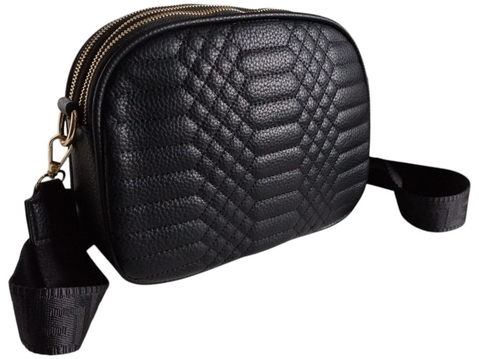 Torebka Damska Pikowana, Mała Listonoszka Na Ramię Czarna, Miejski