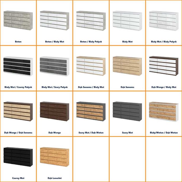 Duża Komoda Modułowa Hugo 180cm Nowoczesna Szafka 12 Szuflad Drewniana