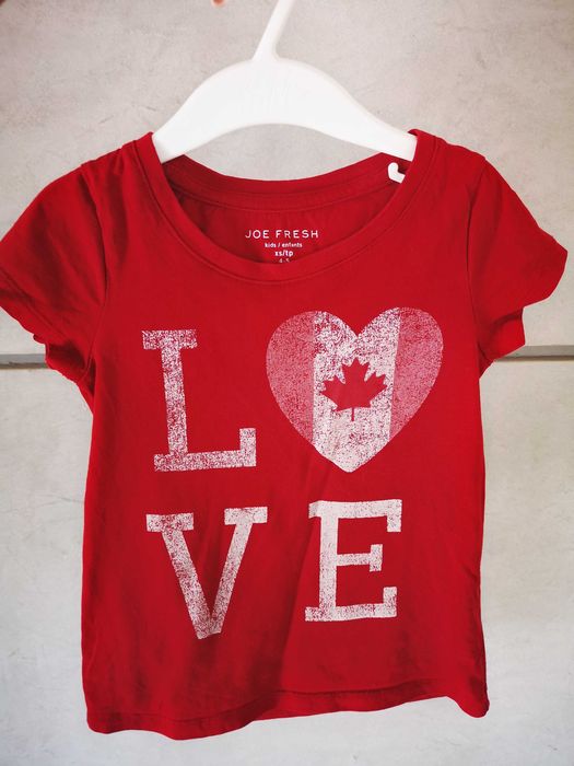 Joe Fresh t-shirt czerwony napis love klon 104/110 cm 4-5 lat