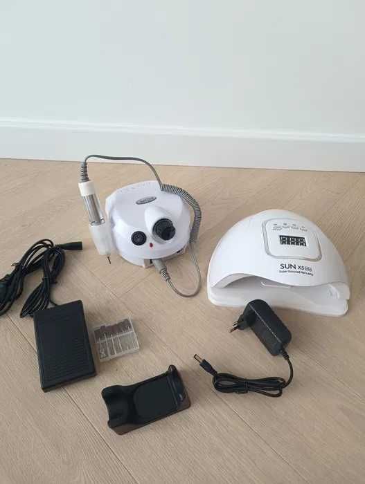 Zestaw do robienia paznokci, hybrydy, frezarka, lampa UV LED manicure