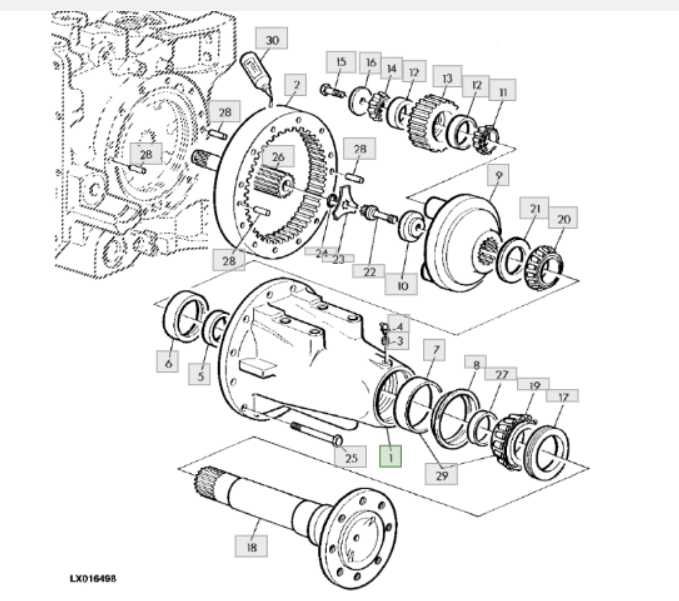 Zwolnica John Deere 6800/20 6900 Tył Uklad Planetarny R105827 Obudowa R121532 R126430  Wieniec R105825 R309923 Satelitka R105829 R343911 Półoś R116834