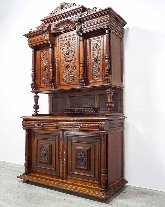 Antyk Dębowy KREDENS drewniany kredens przeszklony XX w.