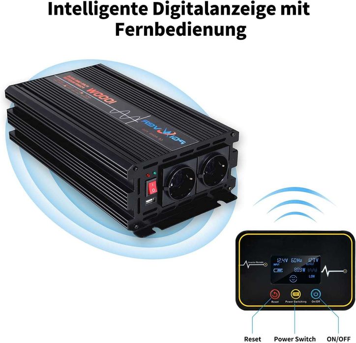 Новий Інвертор PGINVER 1000Вт/2000Вт чистий синус 12 В на 230 В