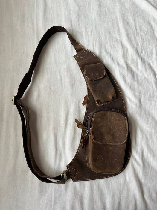 Чоловічий шкіряний рюкзак на моношлейці tiding leather, крос-боді ( crazy horse )