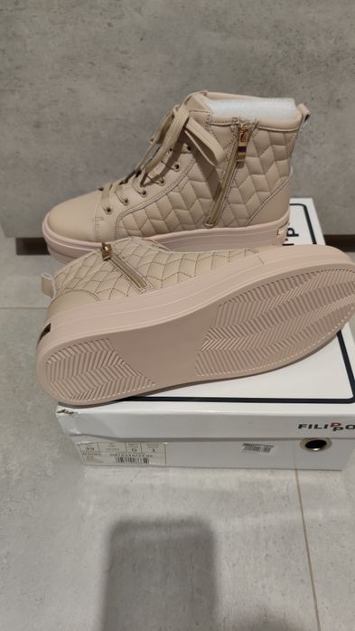 Nowe botki pikowane trampki za kostkę beż ocieplane skóra Filippo 39