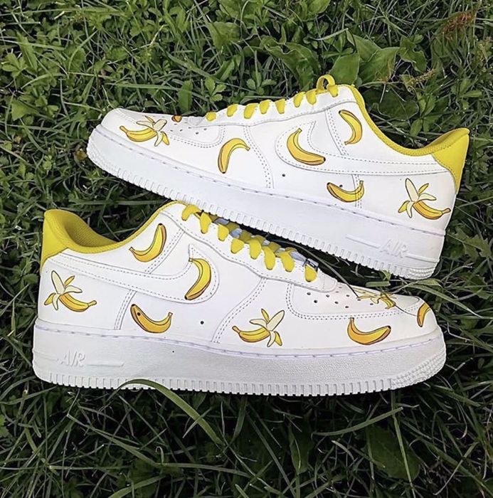 Białe Nike Air force 1 low custom ananas banan stokrotka