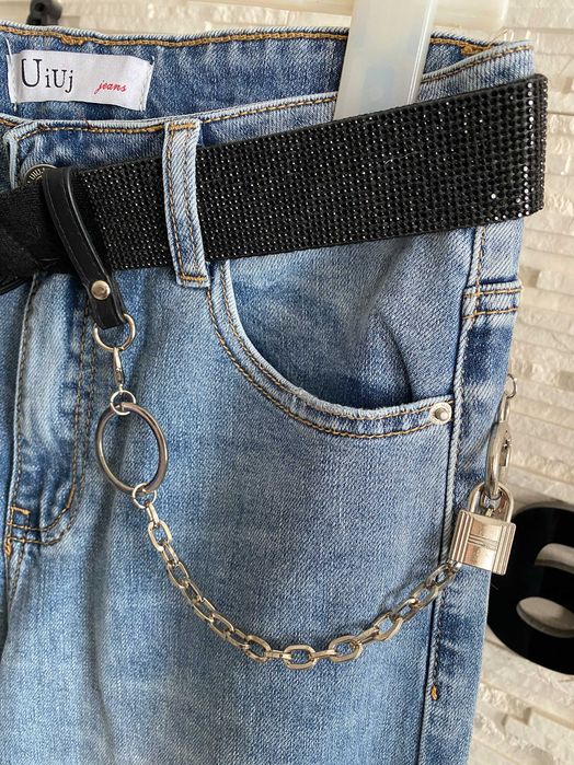 UiUj nowe dżinsy prosta nogawka Kwiat  + pasek gratis