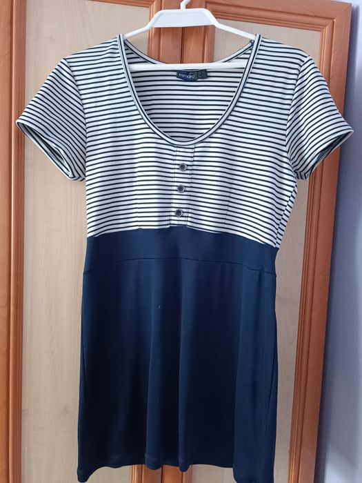 Sukienka biało-granatowa w paski