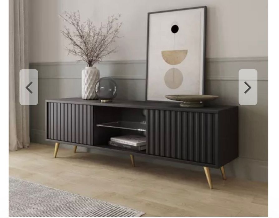 Czarna Komoda szafka rtv 135 cm led lamele