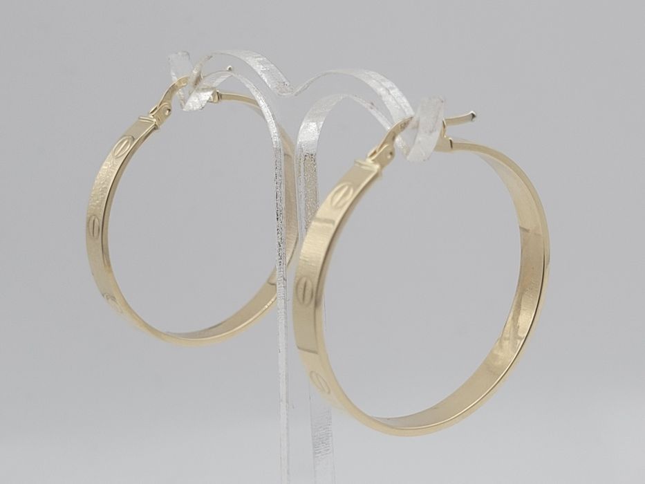 Nowe złote kolczyki złoto próby 585, koła średnicy 34 mm, śrubki