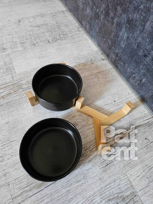 Miski ceramiczne dla psa kota zestaw 2 sztuki x 400 ml czarne zestaw