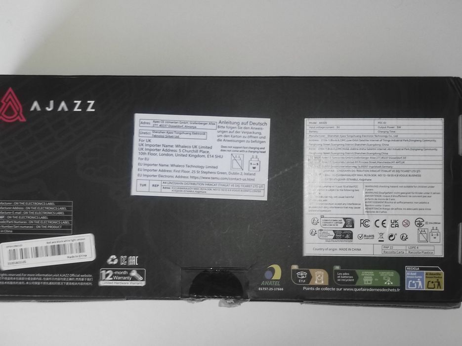Teclado Mecânico Gaming com Fio Ajazz AK820 75% com Botão de Volume - LED Virado para Sul - Keycaps PBT - white light