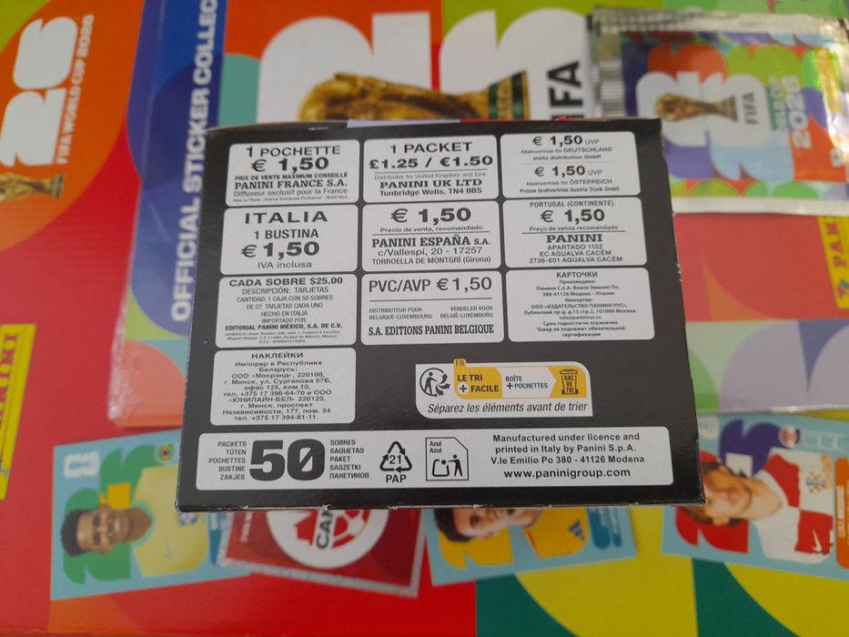 Saquetas do Mundial de 2026 PANINI - Venda imediata cromos avulso, Latas ,caixas com 50 Saquetas fechada, cadernetas