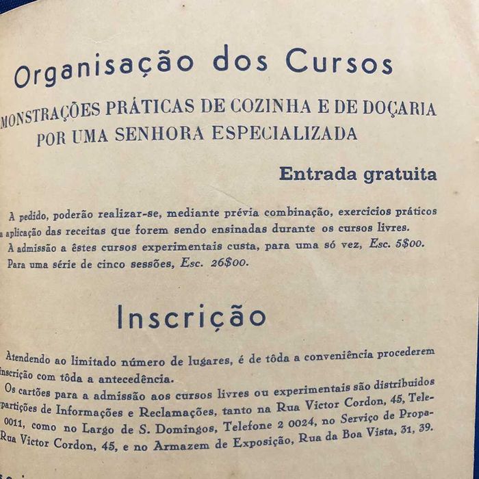 Receitas executadas nos CURSOS de COZINHA C. R. G. E. (1936 e 1937)