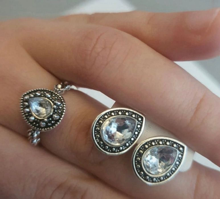 Zestaw Komplet Biżuterii Vintage Boho Kolczyki Pierścionek