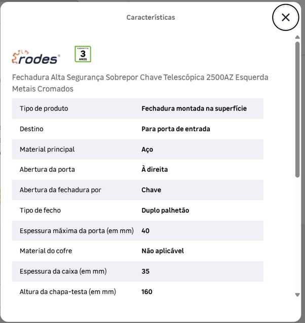 Fechadura 2500AZ Esquerdo MCR
