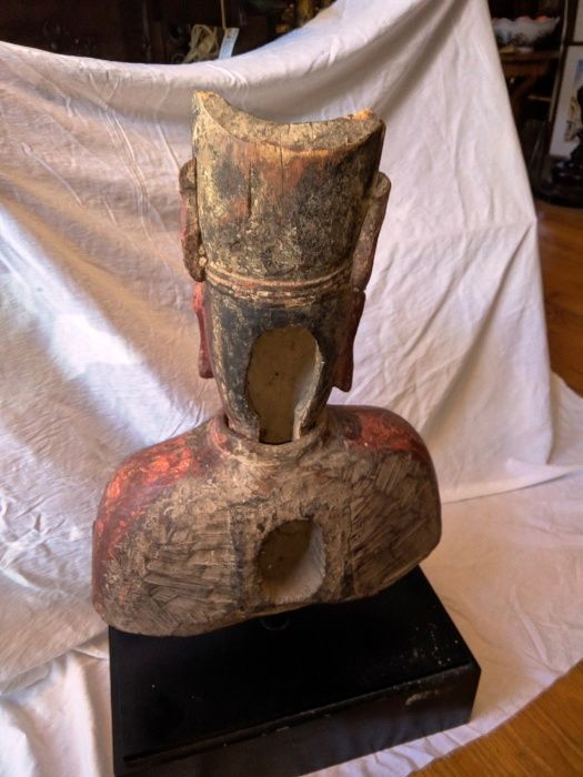 Busto Figura Asiática Madeira Policromada