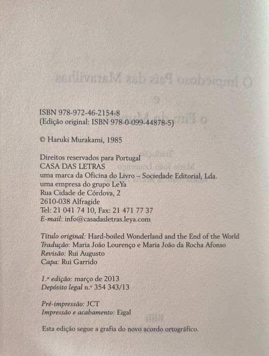 Haruki Murakami - O Impedioso País das Maravilhas e o Fim do Mundo