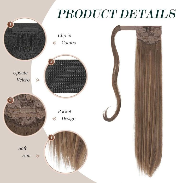 Treska doczepiany kucyk włosy syntetyczne 60cm brąz mieszany blond