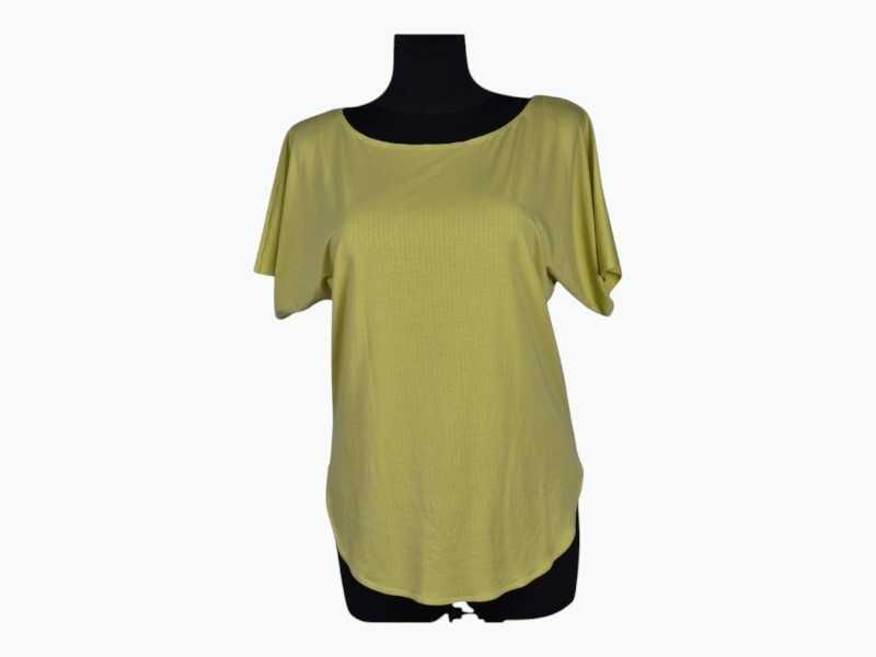 Koszulka Uniqlo XS S Limonkowa Prążek Lyocell Oversize Asymetryczna T-shirt