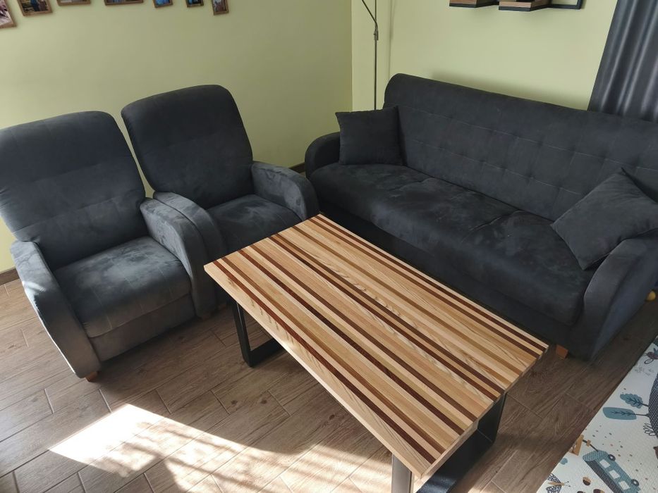 Zestaw mebli Sofa+ 2 wygodne fotele typu leniuch z podnóżkami