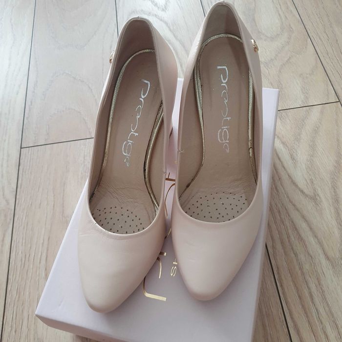 Skórzane buty, pudrowy róż Prestige 9cm